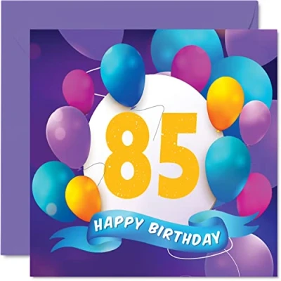 Abbildung von Stuff4 Geburtstagskarte zum 85. Geburtstag für Männer und Frauen Luftballon Party Happy Birthday Cards 85 Jahre alte Mann, Frau, Großvater, Opa, Oma, Mama, Papa, 145 mm x