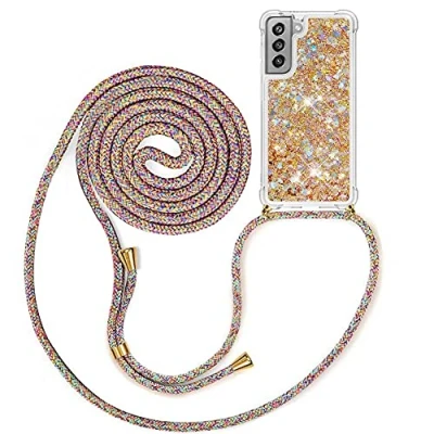 Abbildung von MXKOCO Handykette kompatibel mit Samsung Galaxy S21 FE 5G Glitzer Flüssig Bewegende Treibsand Hülle Band Umhängetaschen+Hüllen Umhängeband Handykordel Schutzhülle Stylische Kette