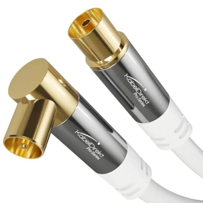 Abbildung von KabelDirekt 4K Antennenkabel weiß, TV Kabel gerade/90 gewinkelt 20 m Fernsehkabel mit Metallstecker für digitales &amp; analoges Fernsehen (gerade Buchse auf Winkel Stecker DVB C/DVB T/DVB S)
