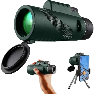 Abbildung von 40x60 Monokular Teleskop High Powered für Erwachsene Smartphone Adapter Jagd Wildtiere Vogelbeobachtung Reisen Camping Wandern (Grün)