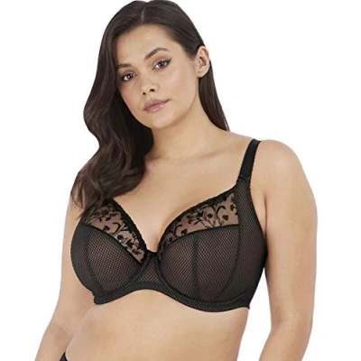 Abbildung von ELOMI Damen Women’s Charley Bra: Floral Embroidery, Low, Dd+ Bras Plunge BH, Undurchsichtige, Jet, 90G