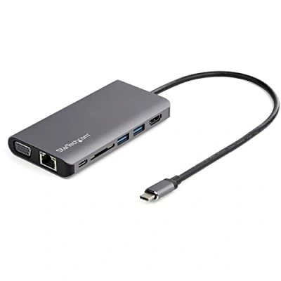 Abbildung von StarTech.com DKT30CHVAUSP USB C Multiport Adapter (HDMI oder VGA, 100 W PD, angeschlossenes 30 cm Hostkabel, SD Kartenleser, Minidock), 116 mm x 60 15