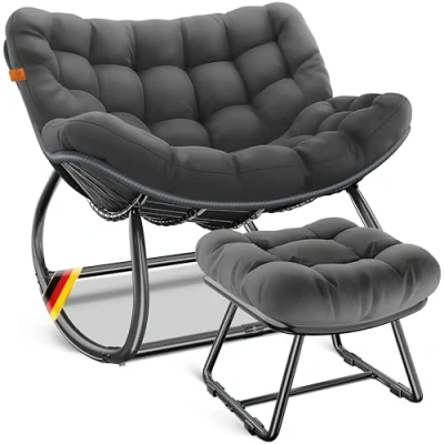Abbildung von KESSER® Schaukelstuhl mit Fußstütze für drinnen &amp; draußen ergonomischer Schaukelsessel max. Belastung 120kg Relaxsessel rutschfeste Füße, Witterungsbeständig Ideal Balkon, Garten Wohnzimmer