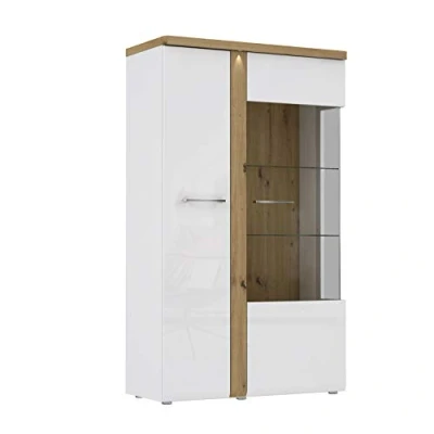 Abbildung von FORTE Tuluza Vitrine mit 1 Tür und Glastür, Holzwerkstoff, Weiß kombiniert Artisan Eiche Glanz, 98,5 x 164 43,2 cm