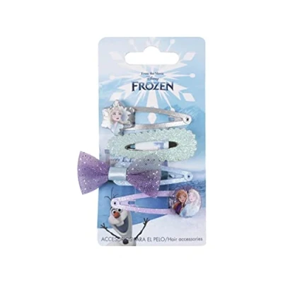 Abbildung von Packung mit 4 Haarnadeln &quot;Die Eiskönigin&quot;, mehrfarbiges Design, aus robusten Materialien, bedruckt den Figuren der Eiskönigin, Originalprodukt, entworfen in Spanien