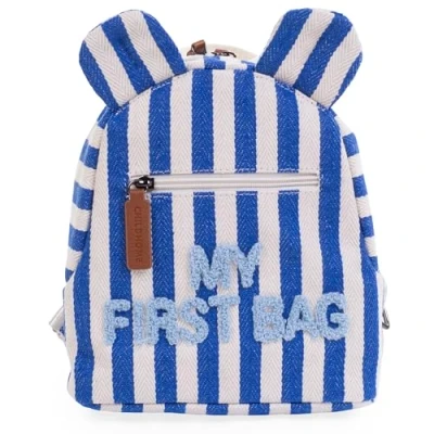 Abbildung von CHILDHOME, Kinderrucksack Baby, Schule, Kindergarten, Vorschule, Kinderkrippe, Zwei Fächer, Krippenrucksack, Flaschen geeignet, Sicherheitsschnalle, Wasserabweisend, My First Bag, Terracotta Streifen