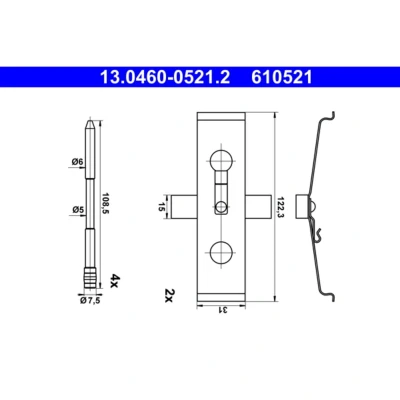 Abbildung von ATE 13.0460 0521.2 Zubehörsatz, Scheibenbremsbelag SEAT: Leon III Schrägheck, ST, AUDI: TT Roadster, A3 Sportback, CUPRA: Formentor SUV