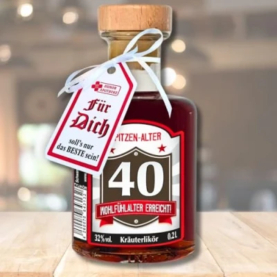 Abbildung von Apothekerflasche Zum 40. Geburtstag Kräuterlikör 0,2L 33% vol. für Männer als Geburtstagsgeschenk Schnaps Likör Humorapotheke