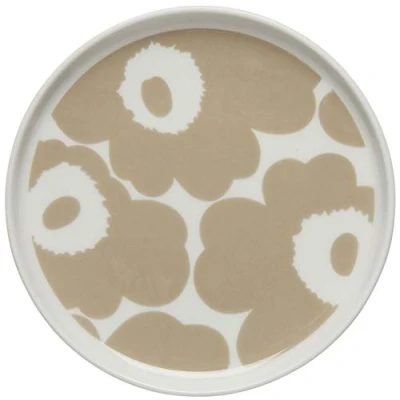 Abbildung von Marimekko Unikko Plate/Teller Steinzeug Weiss/Beige D: 13,5cm