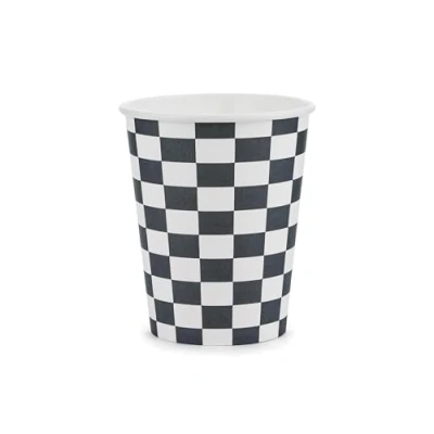 Abbildung von partydeco Becher, Pappe, Pappbecher 220ml mit Zielflagge Motiv 6er Set Schwarz / Weiß