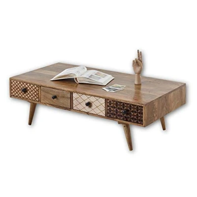 Abbildung von Stella Trading SHARI Vintage Couchtisch Massivholz Mango mit 8 Schubladen hochwertiger Sofatisch viel Stauraum für Ihren Wohnbereich 117 x 36 60 cm (B/H/T)