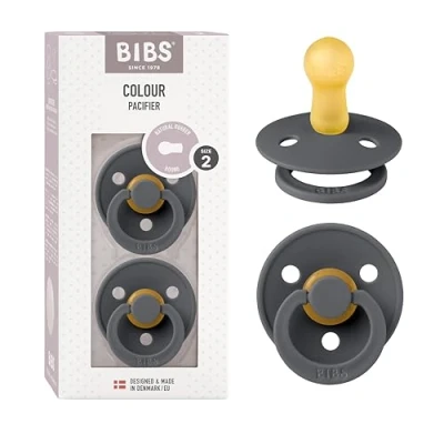 Abbildung von BIBS Colour Schnuller 2er Pack, BPA frei, Kirschform Nippel. Naturkautschuk/Latex, Hergestellt in Dänemark, Größe 2 (6 18 Monate), Iron