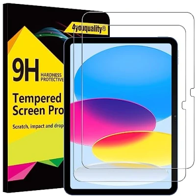 Abbildung von 4youquality [2 Pack Displayschutzfolie für iPad 10 (10,9 Zoll, Modell 2022, 10th Generation), 9H Panzerglasfolie, Anti Kratzen, Schlagfest