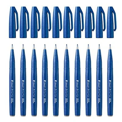 Abbildung von Pentel SES15C C Brush Sign Pen Faserschreiber, 10 Stück, blau
