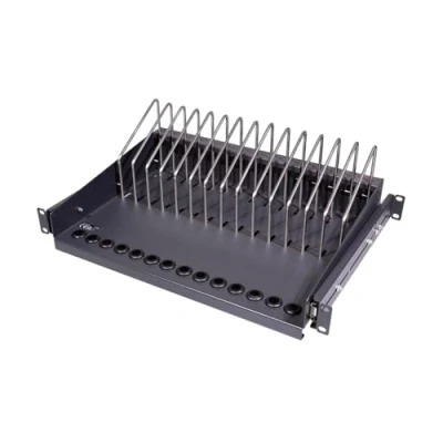Abbildung von LogiLink SF100B ausziehbarer 19&quot; Fachboden für Notebooks, Tablets and Smartphones, max. 14 Geräte, Farbe: Schwarz
