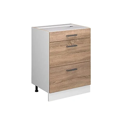 Abbildung von Vicco Unterschrank R Line, Sonoma/Weiß, 60 cm mit Schubladen, ohne Arbeitsplatte