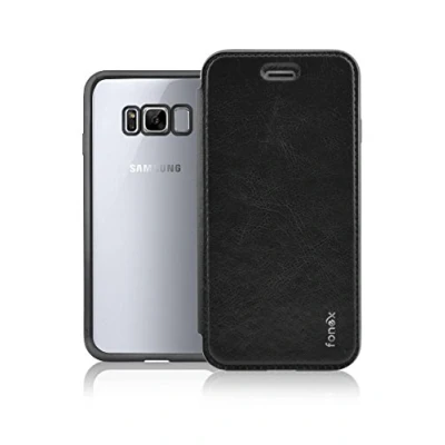 Abbildung von FONEX Sparkling Klapphülle aus weichem TPU und Kanten mit Metallic Effekt für Samsung Galaxy S8 Plus, schwarz