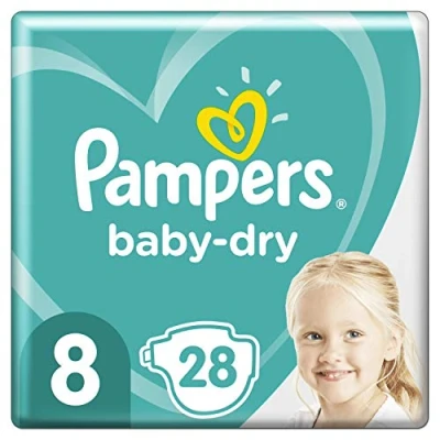 Abbildung von Pampers Windeln, Größe 8, 17 kg + Baby Dry, 28 Stück, bis zu 12 Stunden Schutz