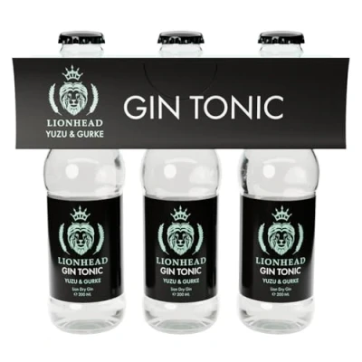 Abbildung von Lionhead Gin Tonic Yuzu &amp; Gurke 3er Set erfrischendes servierfertiges Mixgetränk aus Lion Dry mit Jetzt trinkfertig in der handlichen Flasche 10% Vol. (3 x 0,2 l)