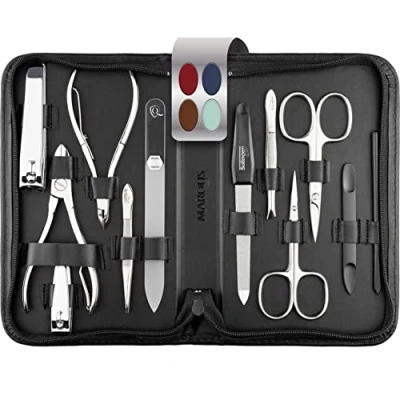 Abbildung von marQus Solingen Maniküre Set 12 teiliges Pediküre in Echt Leder Etui handlich und weich Komplett mit allem für die Hand Fußpflege