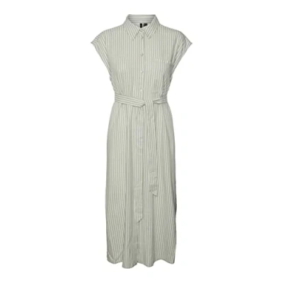 Abbildung von Vero Moda Women&#039;s VMMYMILO SL Calf Shirt Dress WVN GA Kleid, Reseda/Stripes:Snow White, M