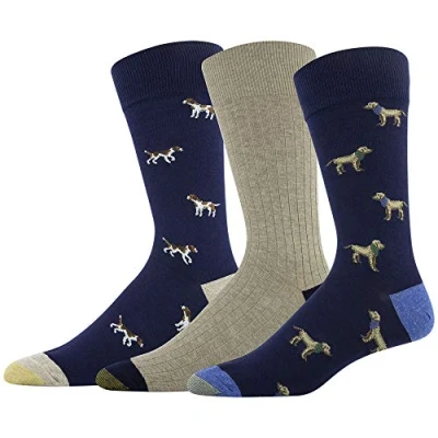 Abbildung von Gold Toe Herren Timeless Classics Crew 3 Paar Socken, Peacoat Lab/Khaki Heather Rib/Peacoat Beagle, Large (3er Pack)