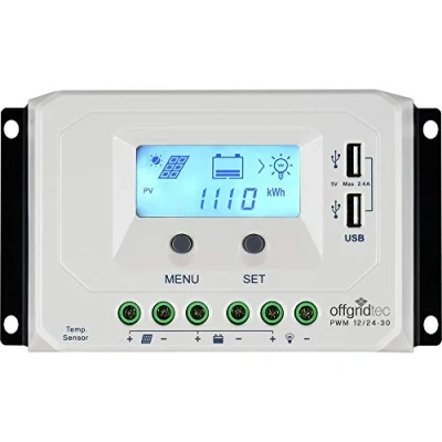 Abbildung von offgridtec Solarladeregler &quot;PWM Pro Laderegler 12V/24V 30A USB Port&quot;, mit Verpolungsschutz, Integrierter Geräte und Batterieschutz