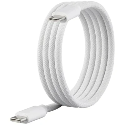 Abbildung von Renkforce USB Kabel 2.0 C® Stecker, Stecker 1.00 m Weiß mit magnetischer Aufwicklung, Stoff Ummantelung