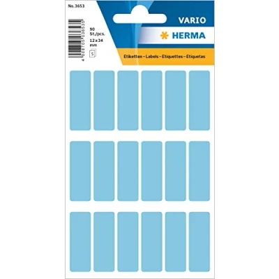 Abbildung von HERMA 3653 Vielzweck Etiketten, 90 Stück, 12 x 34 mm, 18 pro Bogen, selbstklebend, Haushaltsetiketten zum Beschriften für Kalender Planer Basteln, matt, blanko Papier Klebeetiketten Aufkleber, blau
