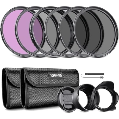 Abbildung von NEEWER 58mm Objektiv Filter Set: UV, CPL, FLD, ND2, ND4, ND8, Gegenlichtblende und Objektivdeckel Kompatibel mit Canon Nikon Sony Panasonic DSLR Kameras