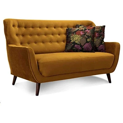 Abbildung von CAVADORE 2 Sitzer Sofa Abby / Retro Couch mit Samtbezug und Knopfheftung 153 x 89 88 Samtoptik, gold