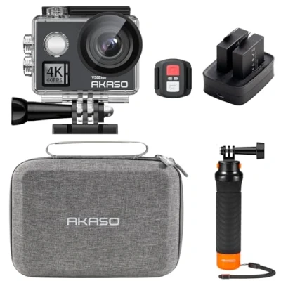 Abbildung von AKASO V50 Elite Action Cam,4K60FPS 20MP Unterwasserkamera mit Schwimmender Handgriff und Tasche WiFi Touchscreen EIS 40M Sportkamera 8X Zoom Sprachsteuerung Fernbedienung Zubehör Kit