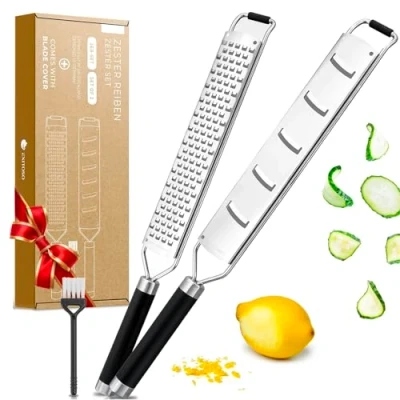Abbildung von Exitoso Zitruszester Zitronenreibe 2er Set, Ideal für Ingwer Knoblauch Muskatreibe Zitrusfrüchte, rostfrei