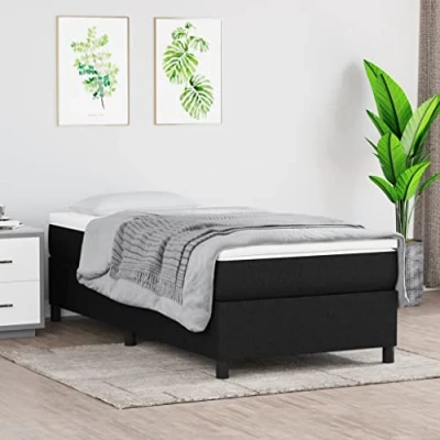 Abbildung von vidaXL Bettgestell, Polsterbett Bett für Schlafzimmer, Bettrahmen mit Lattenrost, Schlafzimmerbett Einzelbett, Schwarz 90x200cm Stoff