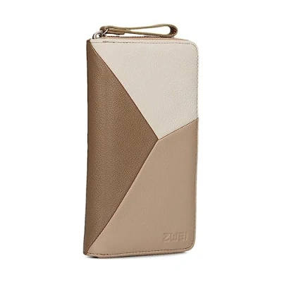 Abbildung von Zwei Damen Geldbörse JANA J2 Wallet 20 x 11 cm hochwertiges Kunstleder im Tricolor Design, Portemonnaie mit 12 Kartenfächern, Münzfach, Sichtfach für Ausweise, umlaufenden Reißverschluss (hazel)