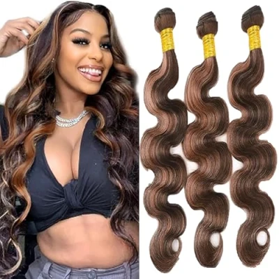 Abbildung von Tuheerst Capelli Umani Veri Vergini Brasiliani Tessitura Brazilian Human Hair Bundl Body Wave Bundles Brown 3 P430 Double Weft Remy 32 Pollice