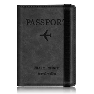 Abbildung von Impfpass Hülle Reisepasshülle, Urlaub Zubehör, Kunstleder Passhülle mit RFID Blocker, Schutzhülle Tasche für Kreditkarten Damen Herren Reisepass, Ausweis und Reisedokumente,Travel Organizer（Schwarz）