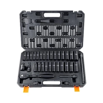 Abbildung von VEVOR 1/2 Zoll Steckschlüsselsatz CR V legierter Stahl 33 tlg Steckschlüssel Satz 10 24 mm Tiefe Stecknüsse Schlagschrauber, HRC 42 48 inkl Werkzeugkoffer, Metrisch Schraubenausdreher