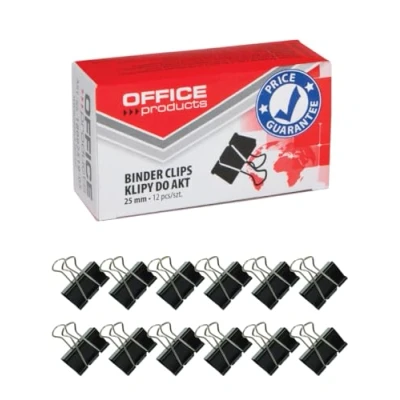 Abbildung von Office Products Foldback Klammern 25mm / 12 Stück/aus Metall/Schwarz/Silber/Unempfindlich Gegen Verformung/Büroklammern Papierklammern