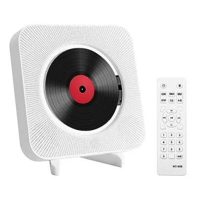 Abbildung von Adirigo Tragbarer Desktop CD Player mit Bluetooth Multifunktional wandmontierter Musik in HiFi Lautsprechern Home Audio Boombox Fernbedienung（weiß）