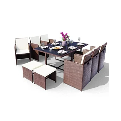 Abbildung von Swing&amp;Harmonie Garten Essgruppe Poly Rattan Sitzgruppe Esstisch Lounge Gartenmöbel, (Sitzgarnitur, Tisch, Stühle, Hocker Garnitur Set)