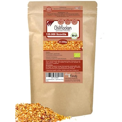 Abbildung von direct&amp;friendly Bio Chili getrocknet extra scharf geschrotet Chiliflocken 120.000 Scoville (250 g)