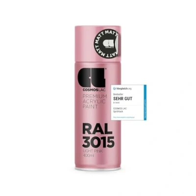 Abbildung von Cosmos LAC Acryllack Sprühdose in vielen RAL Farbtönen 400ml Spraydose perfekt für DIY, Upcycling und andere Lackierarbeiten geeignet (RAL 3015 Hellrosa Matt)