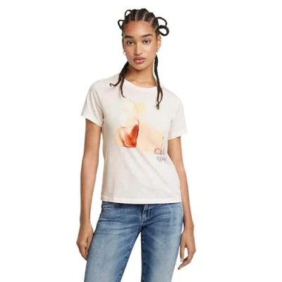 Abbildung von G Star RAW Women&#039;s Tops Abstract Water Color Print r t wmn, Weiß (lt Chalk D24643 4107 1284), S