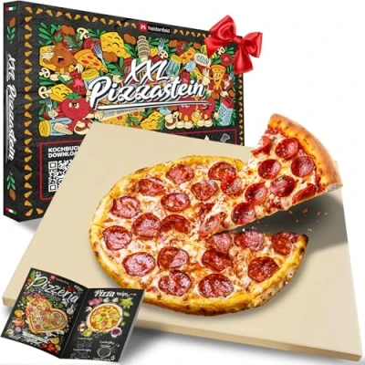 Abbildung von Heidenfeld XXL Pizzastein 46.5 x 35.5 1.5 cm Pizza Stein für Backofen &amp; Grill Cordierit Rechteckig Gasgrill Steinplatte Qualitätsmarke Pizzamaker Schamottstein
