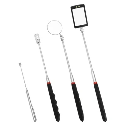 Abbildung von QWORK® Versenkbar Inspektionsspiegel Set, 4 Stück, quadratischer/runder Inspektionsspiegel, 8 lb magnetisches Aufnahmewerkzeug, 1,5 Aufnahmestange