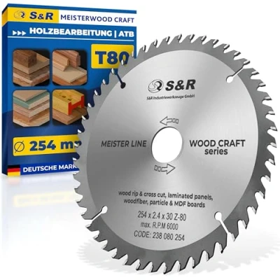 Abbildung von S&amp;R Kreissägeblatt 254 x 30 2,4 mm, 80 T, Wood Craft Performance Line (Einzelsägeblatt, inkl Reduzierringen auf 25,4 mm), schnelles und sauberes Sägen von Holz jeglicher Art, in Profiqualität