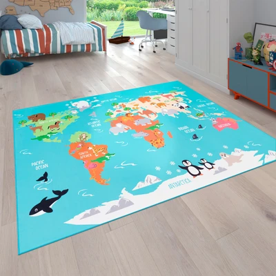 Abbildung von Paco Home Kinderteppich &quot;Bino 564&quot;, rechteckig, Kurzflor, Motiv Weltkarte, Kinderzimmer