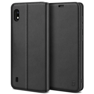 Abbildung von BEZ Handyhülle für Samsung Galaxy A10 Hülle, Premium Tasche Kompatibel A10, Schutzhüllen aus Klappetui mit Kreditkartenhaltern, Ständer, Magnetverschluss, Schwarz