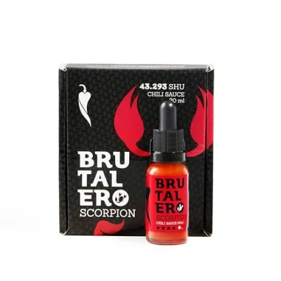 Abbildung von I LOVE SPICY Brutalero Scorpion 20 ml Fermentierte Scharfe Chilisoße 43.293 SHU (Trinidad Moruga Chili Pfeffer 80%) Louisiana Stil, Schärfe 6/5